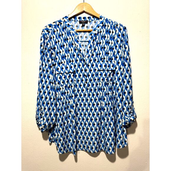 Cocomo Tops - Cocomo popover shirt geometric blue casual coastal summer women 3X